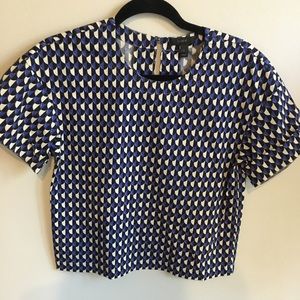 J Crew Size 0 Blue Black and White Patterned Top